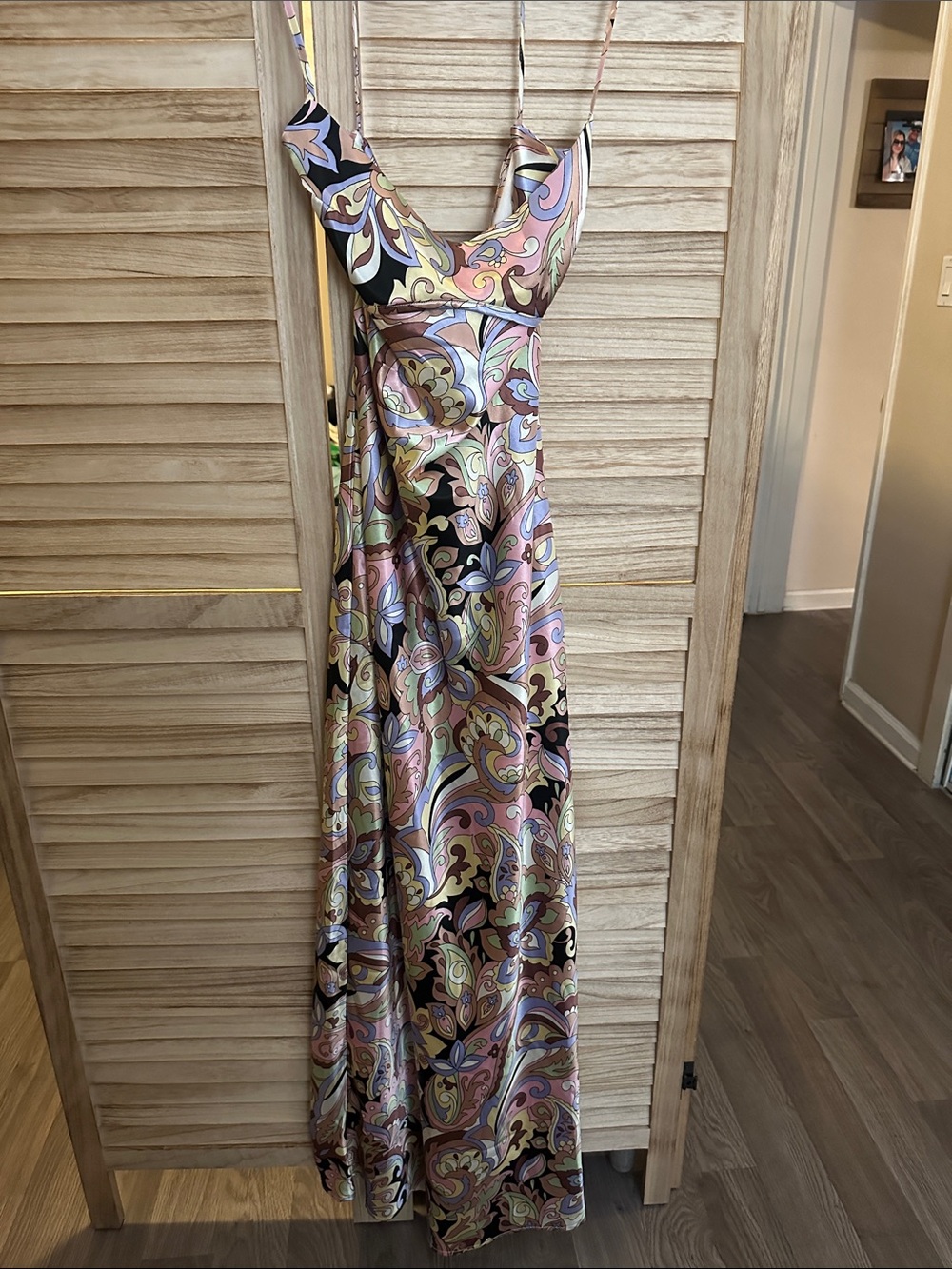 Floral Paisley Satin Maxi Dress in Pink and Pastel - Picture 2 of 9